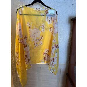 Yellow Floral Sheer Kimono Cardigan Wrap By Accent